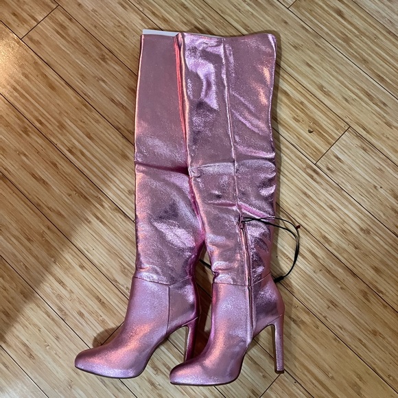 NWT Brian Atwood x Express Metallic Over The Knee Heeled Boots - Picture 3 of 5